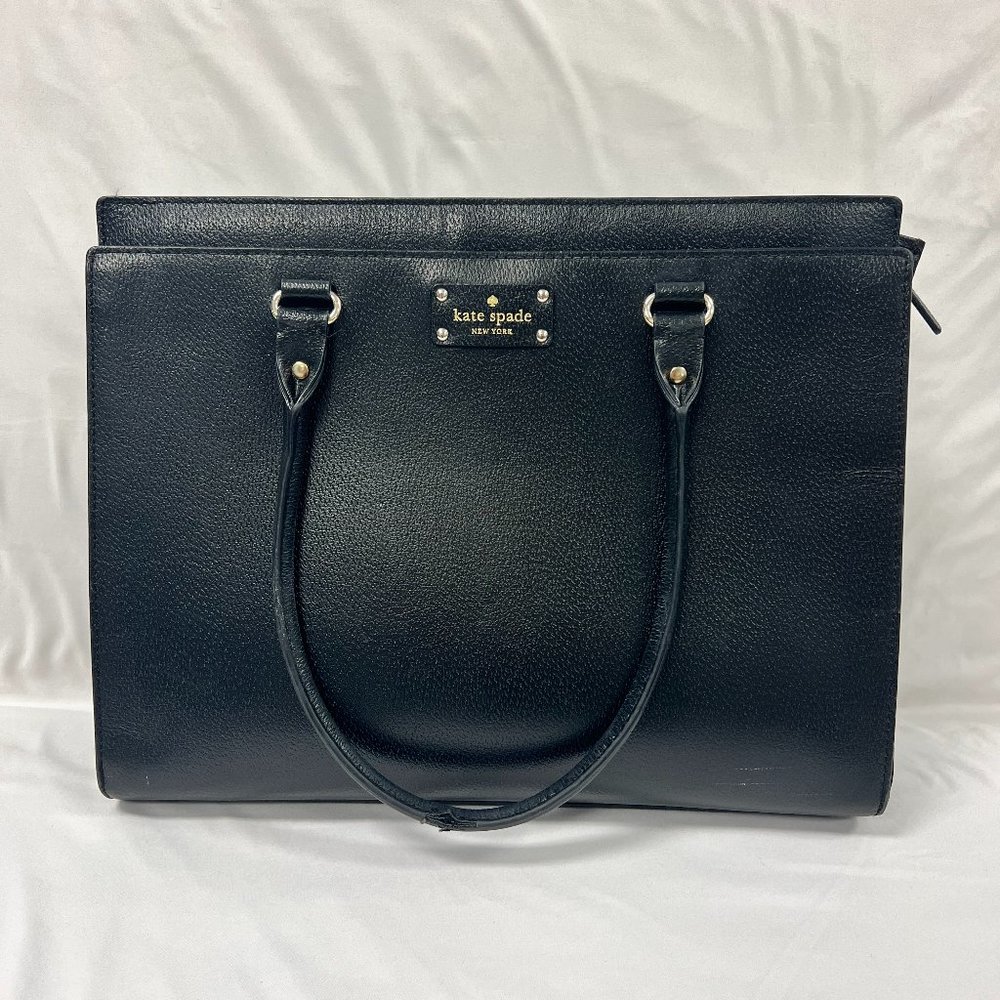 Kate Spade Black Leather Structured Tote/Work Bag w/ Pink Lining